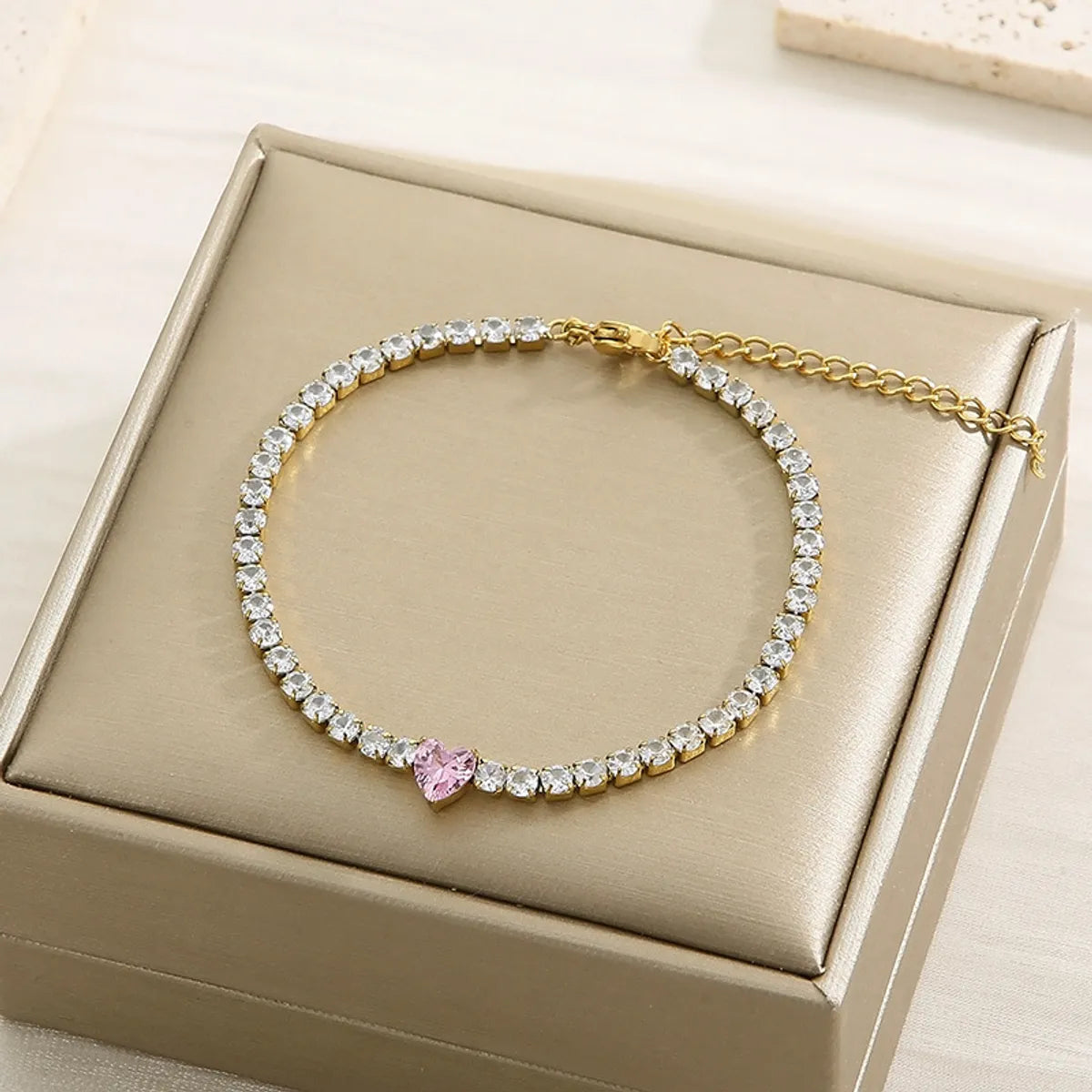 Simple Style Classic Style Heart Shape Titanium Steel Inlay Zircon Tennis Bracelet