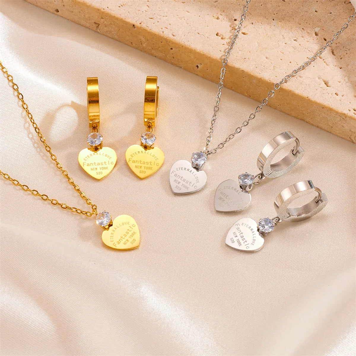 Simple Style Classic Style Heart Shape Titanium Steel Plating 18k Gold Plated Jewelry Set