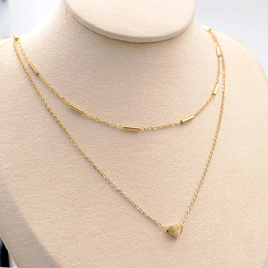 Simple Style Classic Style Heart Shape Titanium Steel Plating Chain Gold Plated Double Layer Necklaces