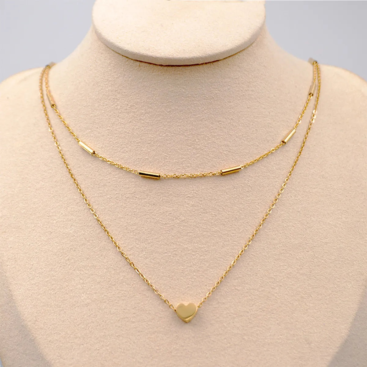 Simple Style Classic Style Heart Shape Titanium Steel Plating Chain Gold Plated Double Layer Necklaces