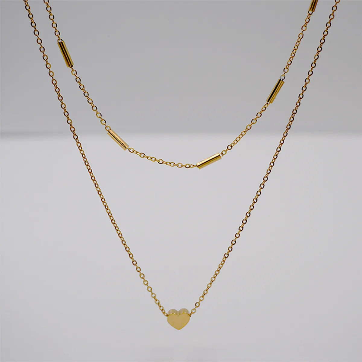 Simple Style Classic Style Heart Shape Titanium Steel Plating Chain Gold Plated Double Layer Necklaces