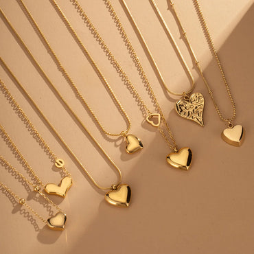 Simple Style Classic Style Heart Shape Titanium Steel Plating Gold Plated Women'S Pendant Necklace