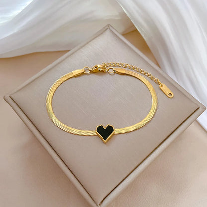 Simple Style Classic Style Heart Shape Titanium Steel Plating Inlay Shell Gold Plated Bracelets