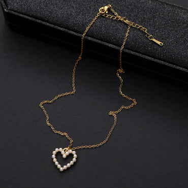 Simple Style Classic Style Heart Shape Zinc Alloy Inlay Pearl Women'S Pendant Necklace