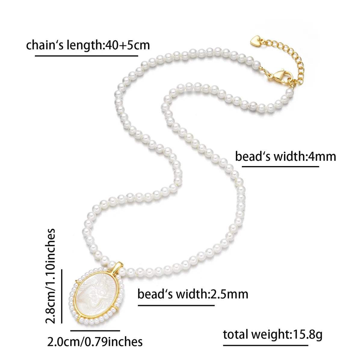 Simple Style Classic Style Human Geometric Oval 18K Gold Plated Shell Seed Bead Copper Wholesale Pendant Necklace