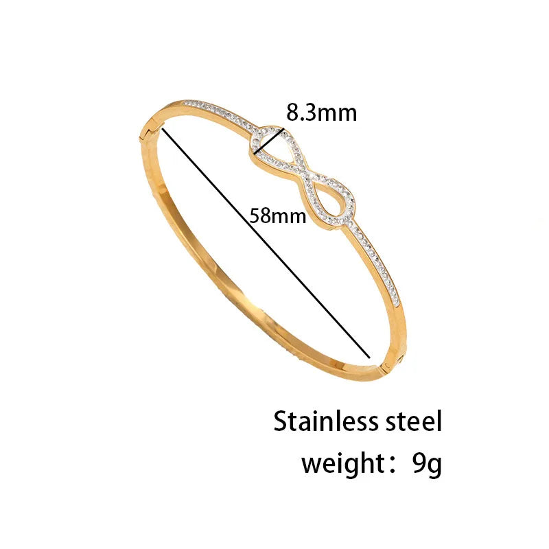 Simple Style Classic Style Infinity Star Titanium Steel 18K Gold Plated Rhinestones Bangle In Bulk