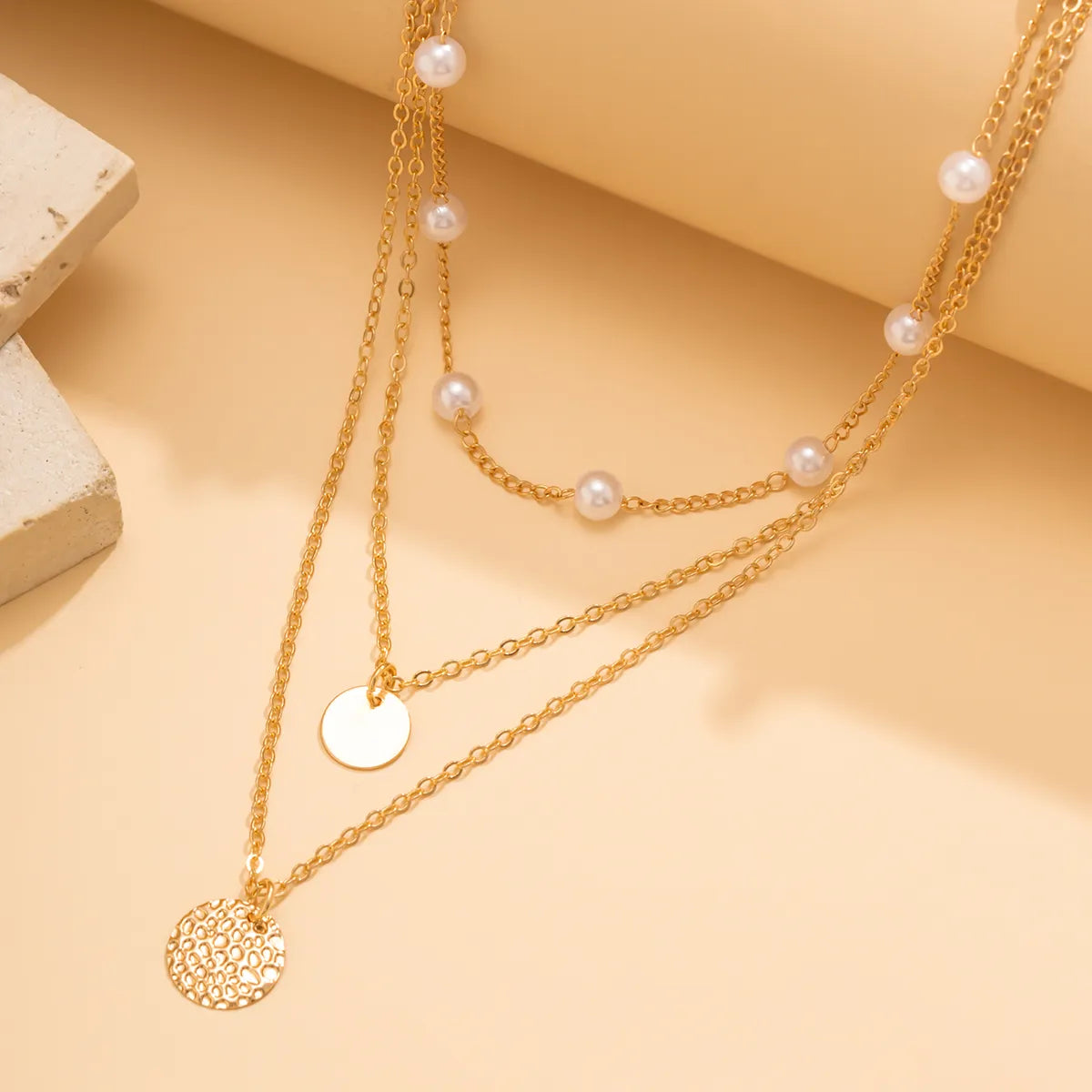 Simple Style Classic Style Irregular Round Tassel Copper Chain Imitation Pearl Copper Wholesale Layered Necklaces