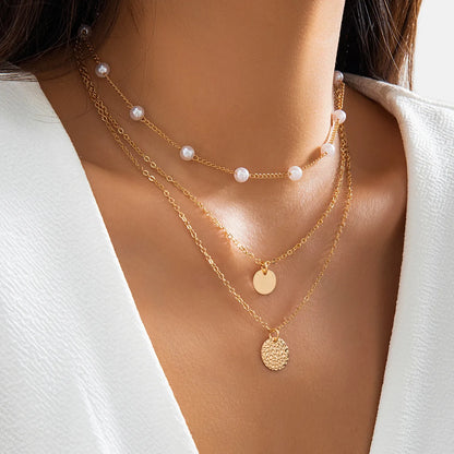 Simple Style Classic Style Irregular Round Tassel Copper Chain Imitation Pearl Copper Wholesale Layered Necklaces