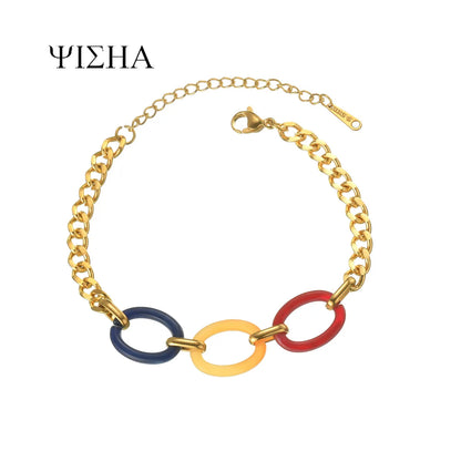 Simple Style Classic Style Leaf Titanium Steel Gold Plated Bracelets In Bulk