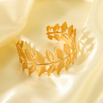 Simple Style Classic Style Leaves Stainless Steel Plating 18k Gold Plated Bangle