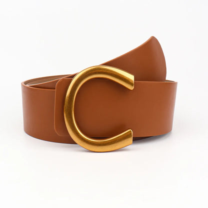 Simple Style Classic Style Letter Solid Color Pu Leather Buckle Women'S Leather Belts