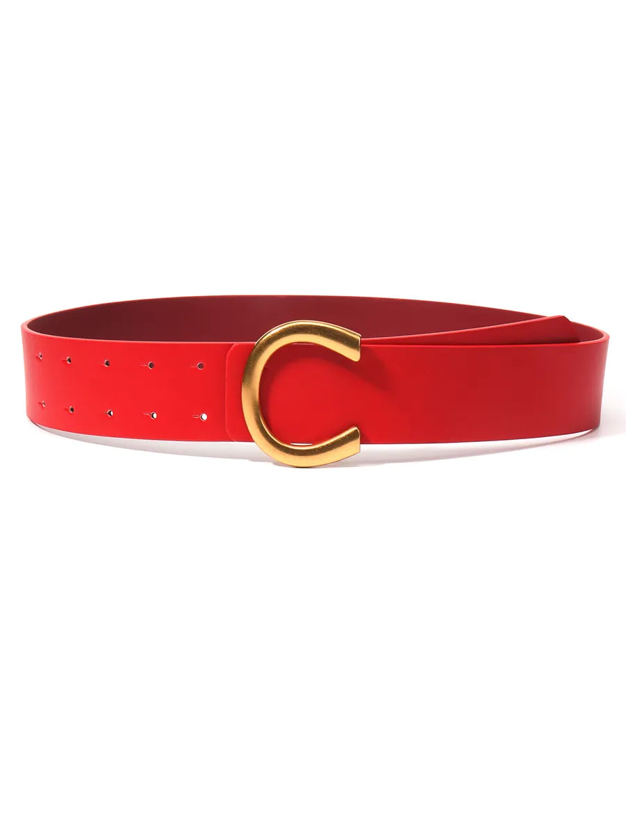 Simple Style Classic Style Letter Solid Color Pu Leather Buckle Women'S Leather Belts