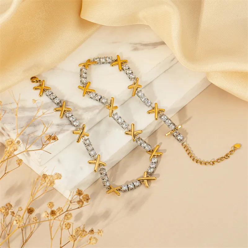 Simple Style Classic Style Letter Stainless Steel Plating Inlay Zircon Gold Plated Necklace