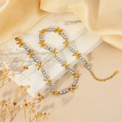 Simple Style Classic Style Letter Stainless Steel Plating Inlay Zircon Gold Plated Necklace