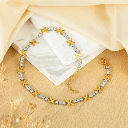 Simple Style Classic Style Letter Stainless Steel Plating Inlay Zircon Gold Plated Necklace