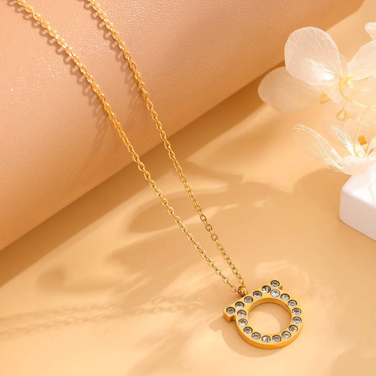 Simple Style Classic Style Letter Stainless Steel Plating Inlay Zircon Gold Plated Silver Plated Pendant Necklace