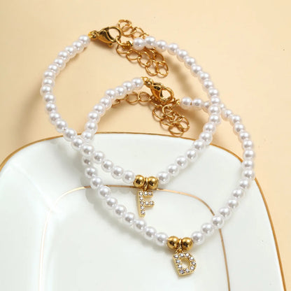 Simple Style Classic Style Letter Zircon 304 Stainless Steel Imitation Pearl Wholesale Bracelets