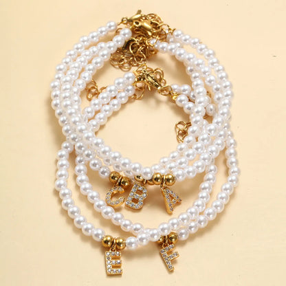 Simple Style Classic Style Letter Zircon 304 Stainless Steel Imitation Pearl Wholesale Bracelets