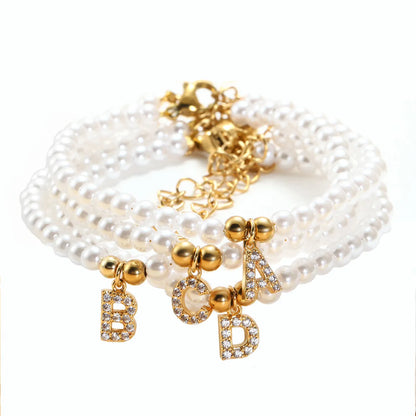 Simple Style Classic Style Letter Zircon 304 Stainless Steel Imitation Pearl Wholesale Bracelets