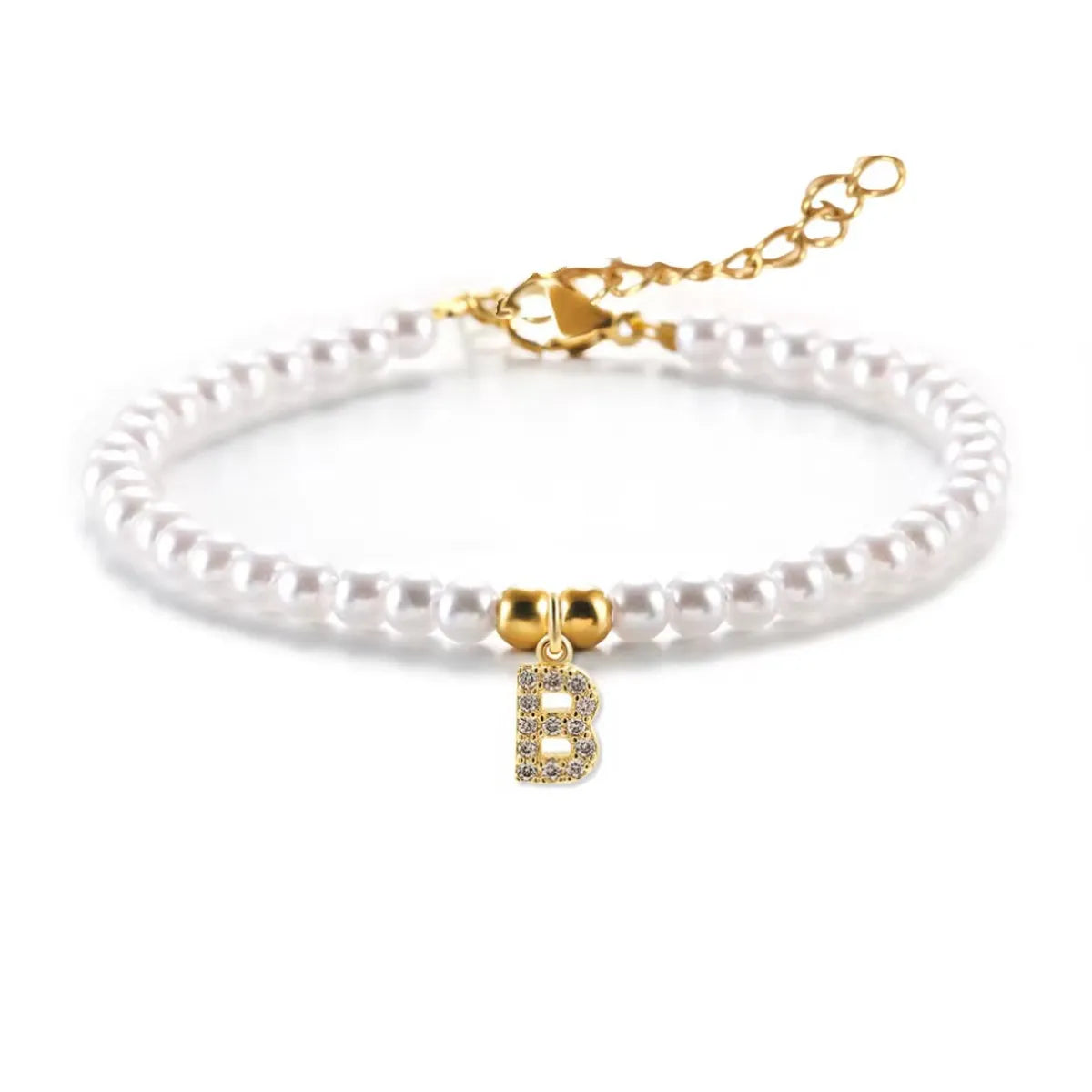 Simple Style Classic Style Letter Zircon 304 Stainless Steel Imitation Pearl Wholesale Bracelets