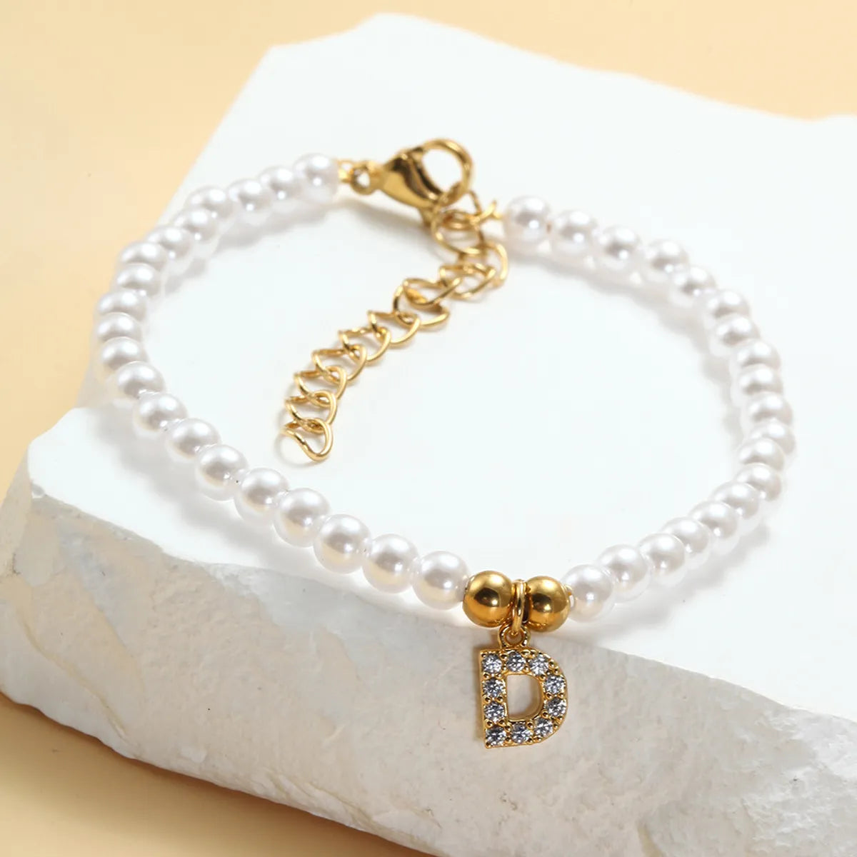 Simple Style Classic Style Letter Zircon 304 Stainless Steel Imitation Pearl Wholesale Bracelets