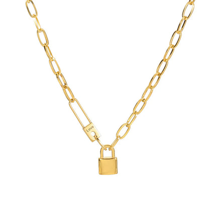 304 Stainless Steel 18K Gold Plated Simple Style Classic Style Plating Lock Pendant Necklace