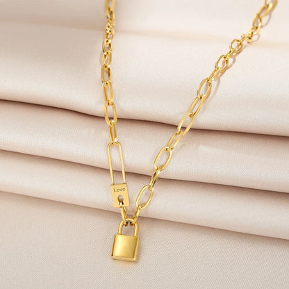 Simple Style Classic Style Lock Titanium Steel Plating Pendant Necklace