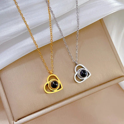 Simple Style Classic Style Love Titanium Steel Inlay Artificial Gemstones Pendant Necklace