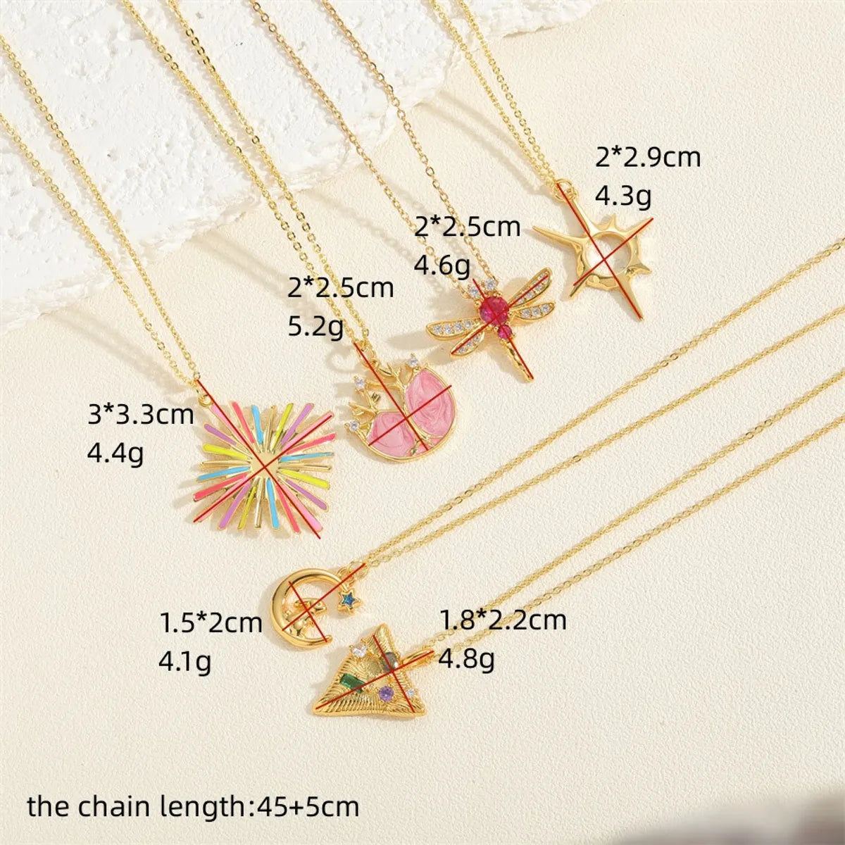 Simple Style Classic Style Moon Dragonfly Copper Enamel Plating Inlay Zircon 14k Gold Plated Pendant Necklace