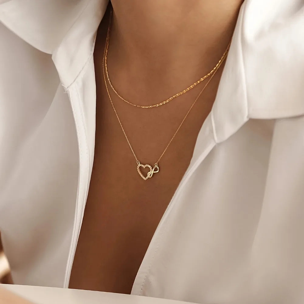 Simple Style Classic Style Number Heart Shape Alloy Plating Inlay Rhinestones K Gold Plated Women'S Pendant Necklace