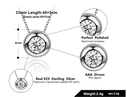 Simple Style Classic Style O-Shape Round Sterling Silver Polishing Plating Inlay Zircon White Gold Plated Pendant Necklace