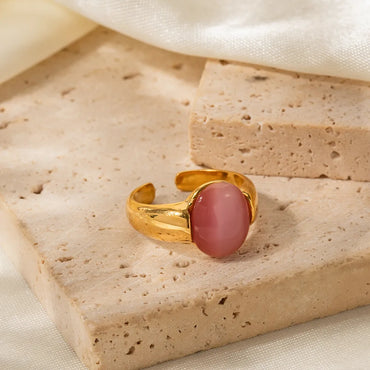 Simple Style Classic Style Oval 316 Stainless Steel  18K Gold Plated Opal Rings In Bulk