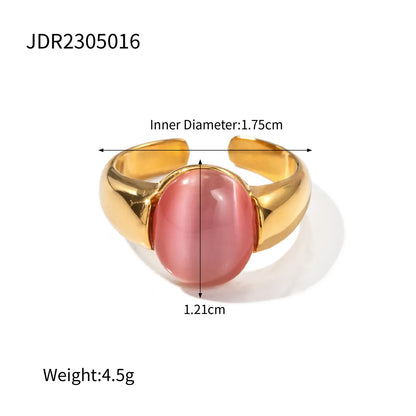 Simple Style Classic Style Oval 316 Stainless Steel  18K Gold Plated Opal Rings In Bulk