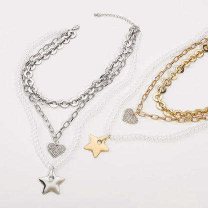 Simple Style Classic Style Pentagram Star Heart Shape Imitation Pearl Alloy Glass Wholesale Layered Necklaces