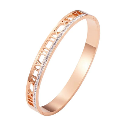 Simple Style Classic Style Roman Numeral 304 Stainless Steel Gold Plated Zircon Bangle In Bulk