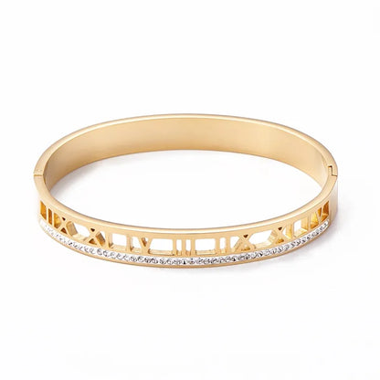 Simple Style Classic Style Roman Numeral 304 Stainless Steel Gold Plated Zircon Bangle In Bulk