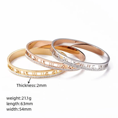 Simple Style Classic Style Roman Numeral 304 Stainless Steel Gold Plated Zircon Bangle In Bulk