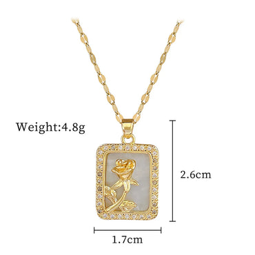 Simple Style Classic Style Rose Titanium Steel Copper Artificial Gemstones Pendant Necklace In Bulk