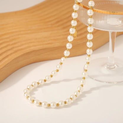 Simple Style Classic Style Round 18K Gold Plated Imitation Pearl Wholesale Necklace