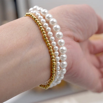 Wholesale Jewelry Simple Style Classic Style Round 304 Stainless Steel Imitation Pearl Titanium Steel Beaded Bracelets