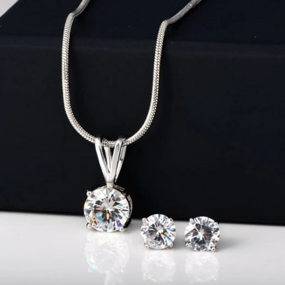 Simple Style Classic Style Round Copper Plating Inlay Zircon White Gold Plated Earrings Necklace