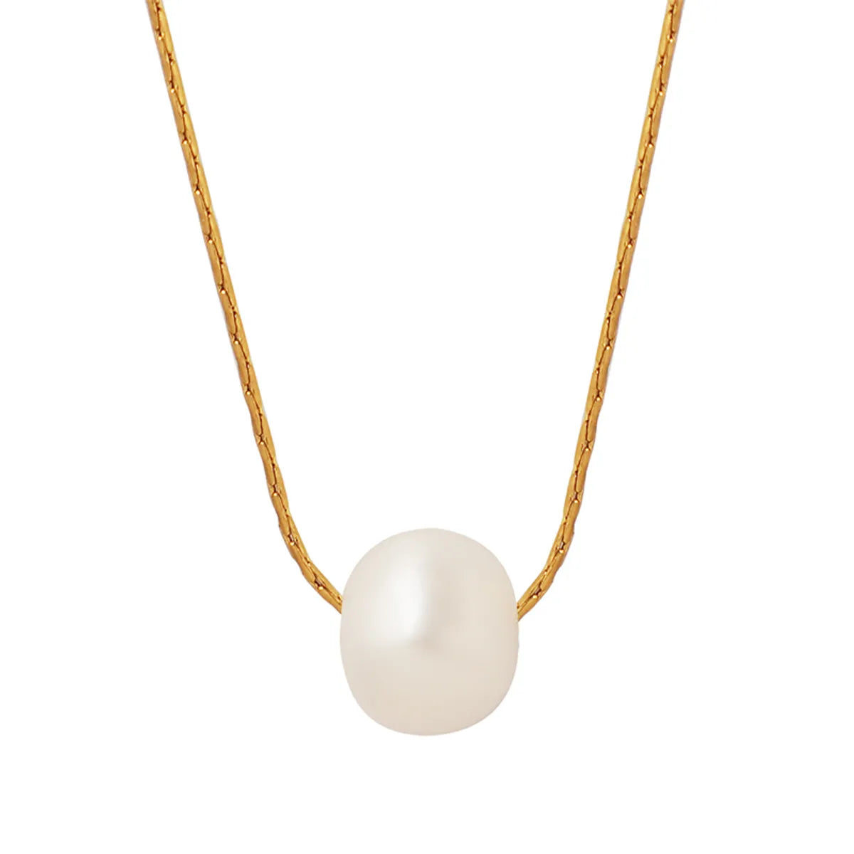 Simple Style Classic Style Round Freshwater Pearl Titanium Steel 18k Gold Plated Pendant Necklace