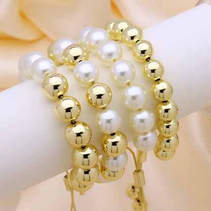 Simple Style Classic Style Round Imitation Pearl Brass Wholesale Bracelets