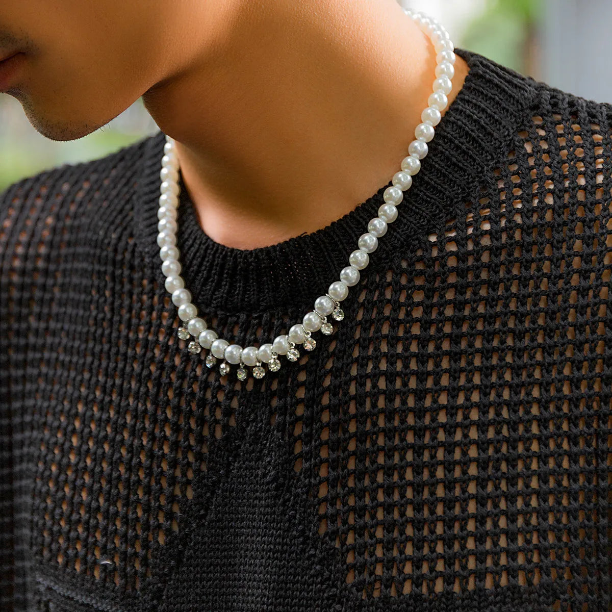 Simple Style Classic Style Round Imitation Pearl Rhinestone Beaded Inlay Rhinestones Men'S Necklace