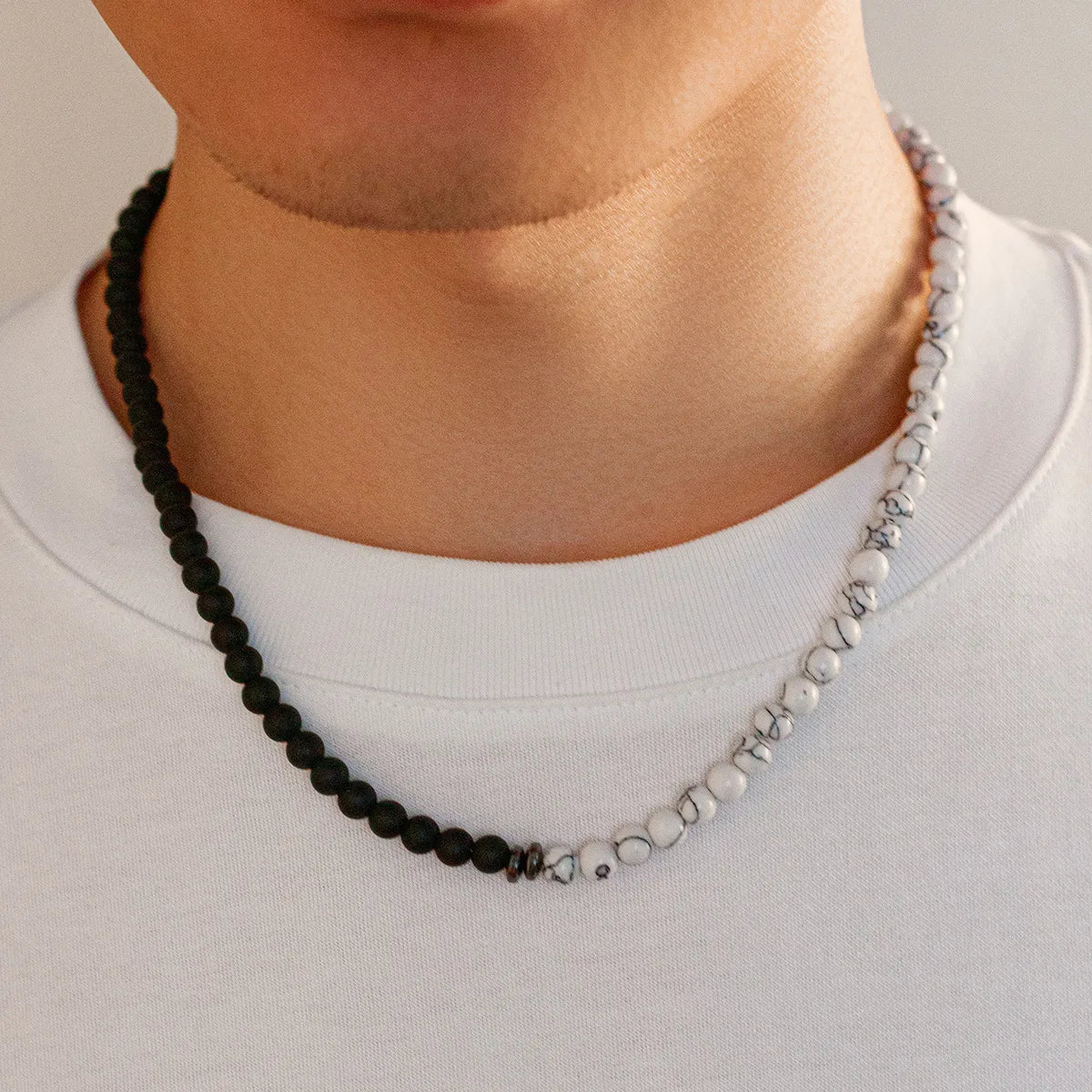 Simple Style Classic Style Round Natural Stone Turquoise Beaded Men'S Necklace