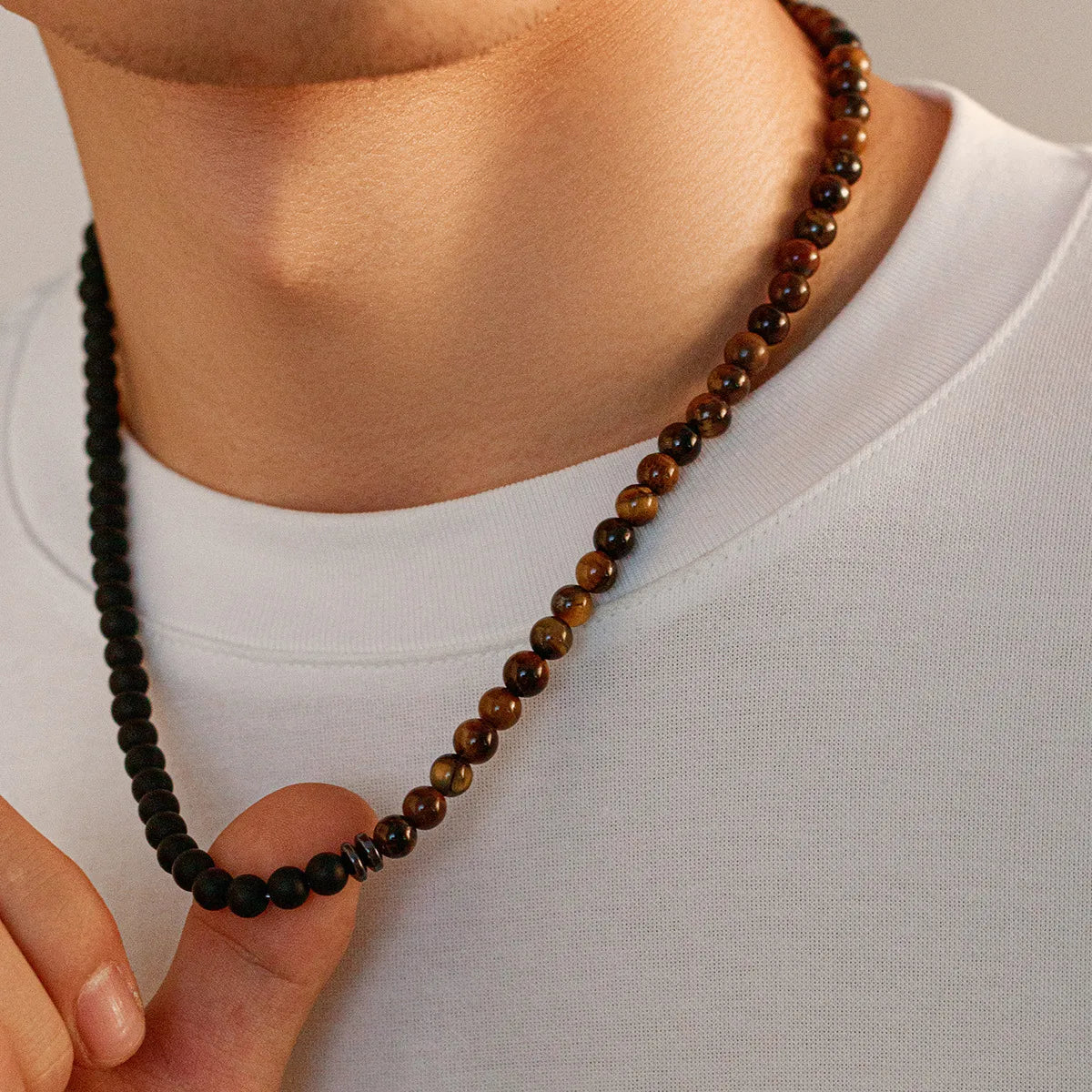 Simple Style Classic Style Round Natural Stone Turquoise Beaded Men'S Necklace