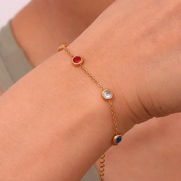 Simple Style Classic Style Round Stainless Steel 18k Gold Plated Rhinestones Bracelets In Bulk