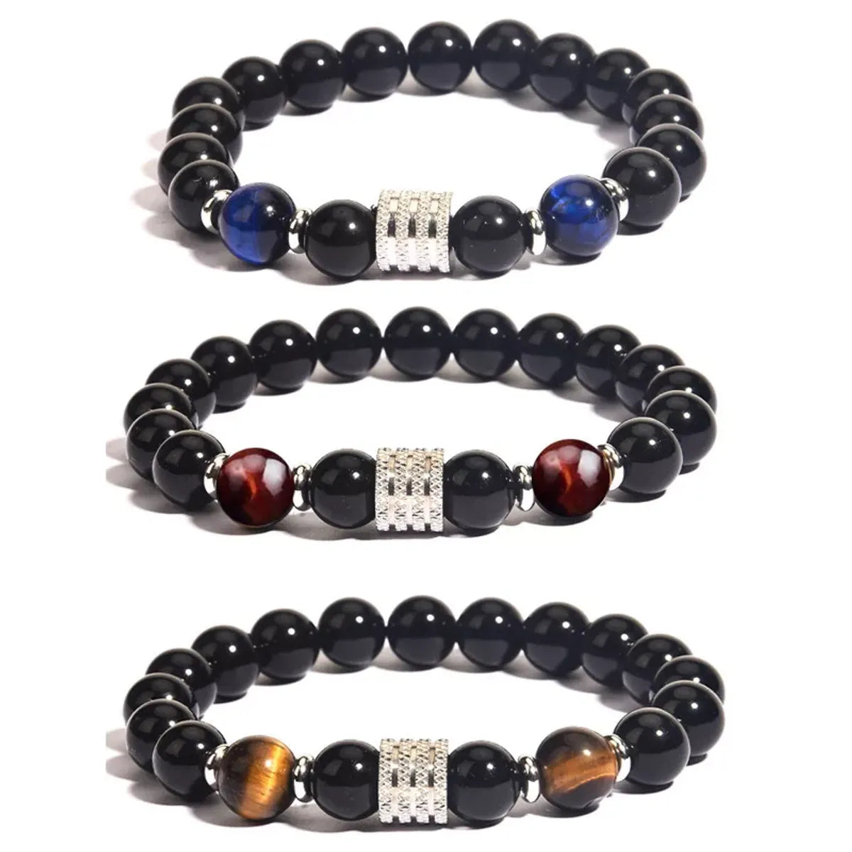 Simple Style Classic Style Round Stainless Steel Natural Stone Glass Chakra Bracelet