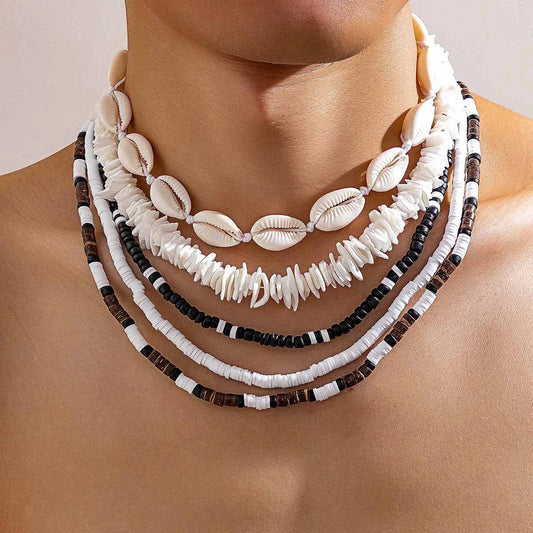 Simple Style Classic Style Round Wood Soft Clay Beaded Men'S Layered Necklaces