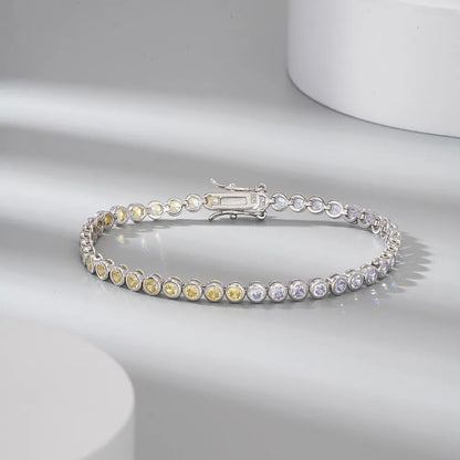 Simple Style Classic Style Shiny Round Sterling Silver Plating Inlay Zircon White Gold Plated Bracelets